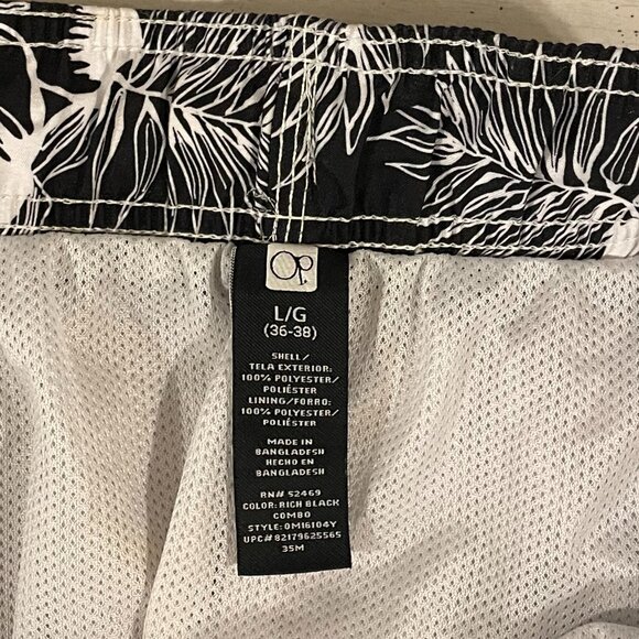 Ocean Pacific OP Mens Black and White Hawaiian Floral Print Swim Trunks - Picture 6 of 7